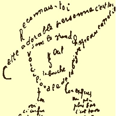 Apollinaire, portrait calligramme, <i>Poèmes à Lou</i>, 1915.