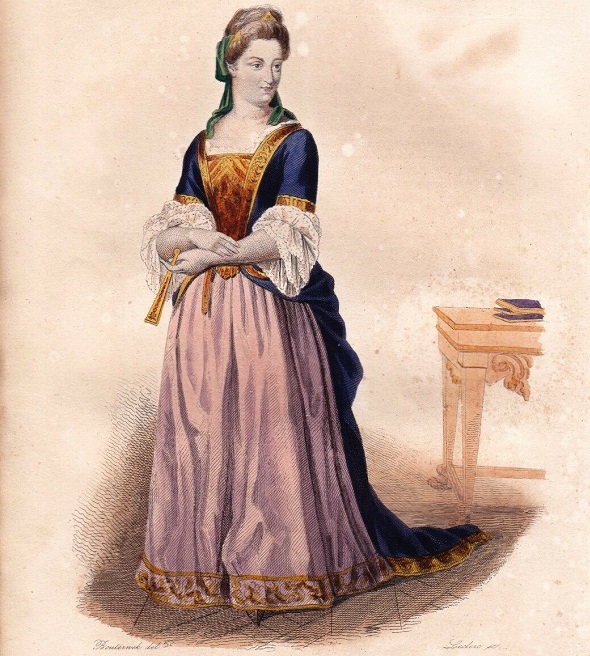 Madame Deshoulières, gravure aquarellée, 1841.