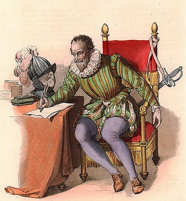 François de Malherbe à l’écritoire, gravure couleur, 1836