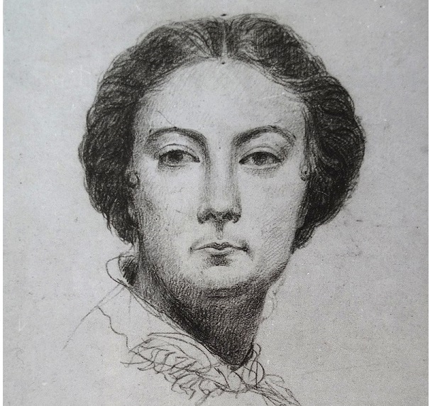 Portrait de Claude Vignon (Marie-Noémi Cadiot), dessin au fusain par James Pradier. Vers 1850